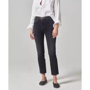 Citizens of Humanity Jolene HR Black Straight Leg Ankle Jeans Button Fly Sz 28